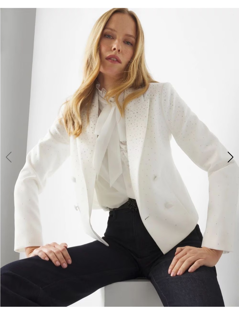 Women's White Embellished Double-Breasted Cropped Blazer - Picture 2 of 11